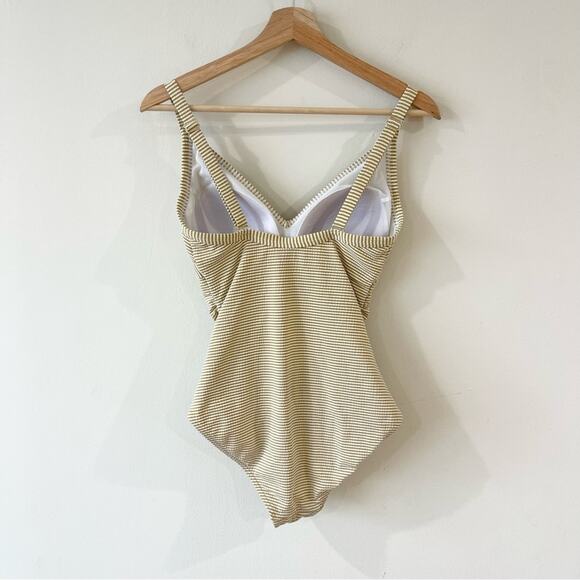 Sunseeker Striped Off White and Mustard Yellow One-Piece Swimsuit Size 6 - Picture 6 of 12